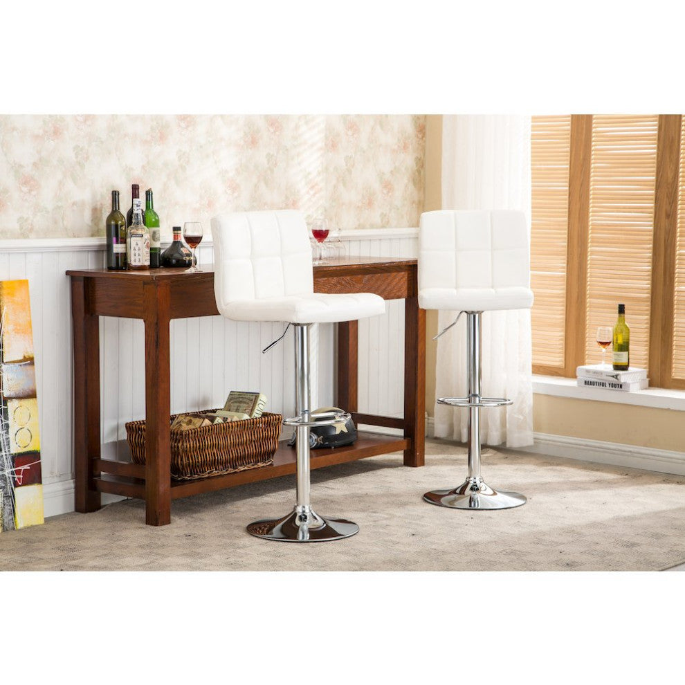 Biscc 2 Swivel Elegant PU Leather Modern Adjustable Hydraulic Bar Stools, White