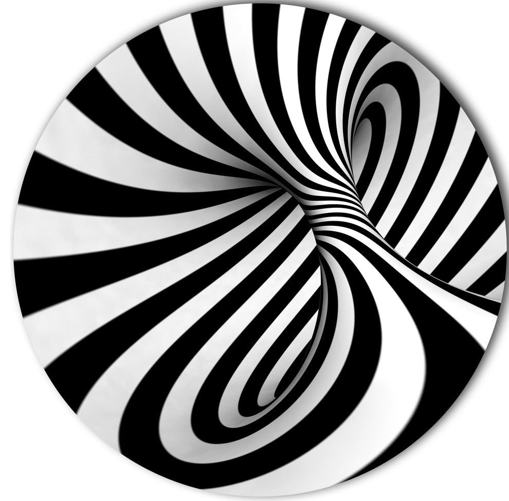Spiral Black N' White, Abstract Art Large Disc Metal Wall Art, 36"