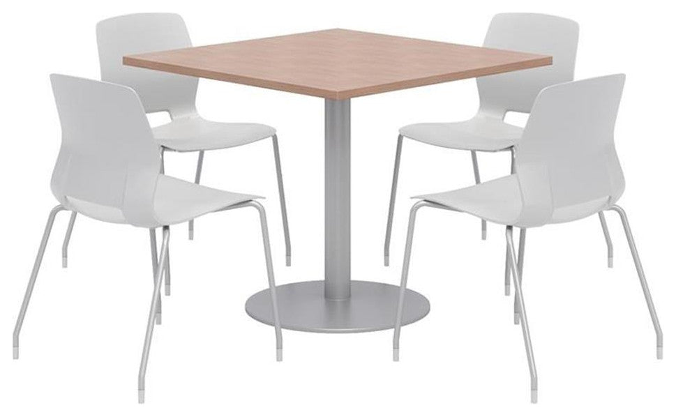 Olio Designs Square 36in Lola Dining Set - Cherry Table - Gray Chairs