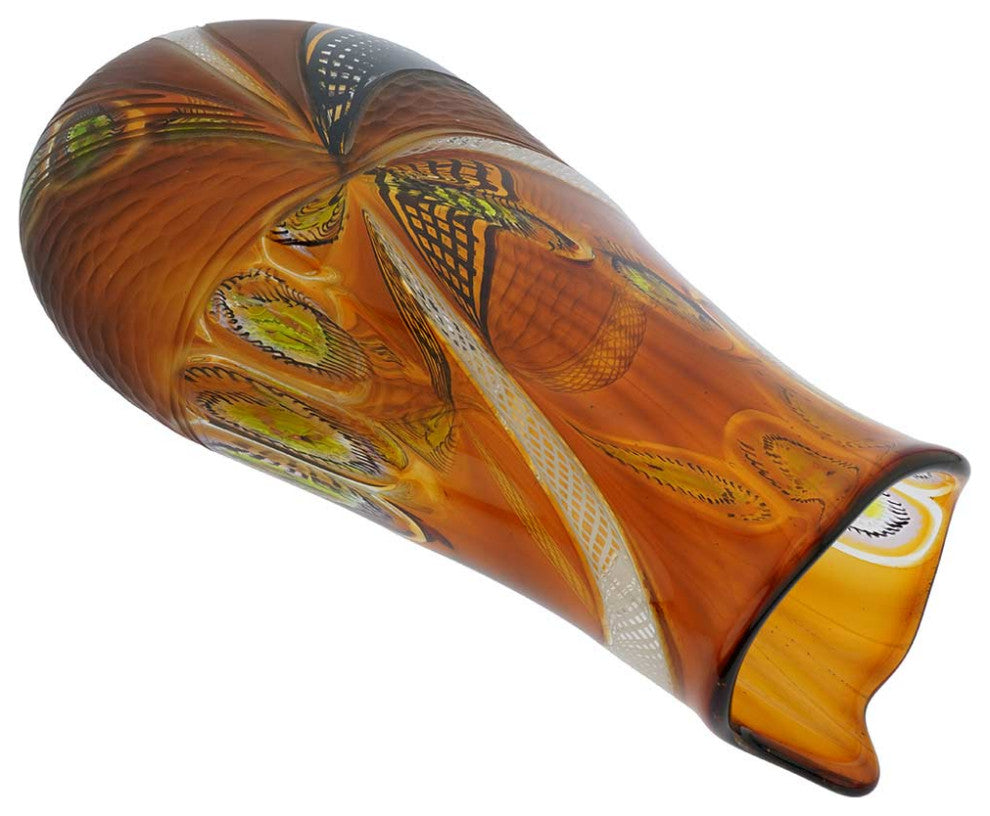 GlassOfVenice Battuto Murano Glass Vase - Amber Brown