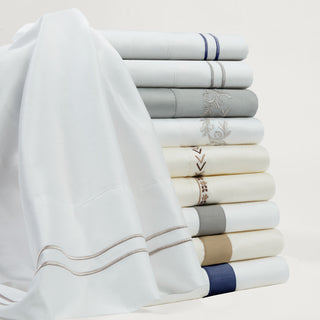 350 TC White Sheet Set With Gray Stripe Embroidery, Queen