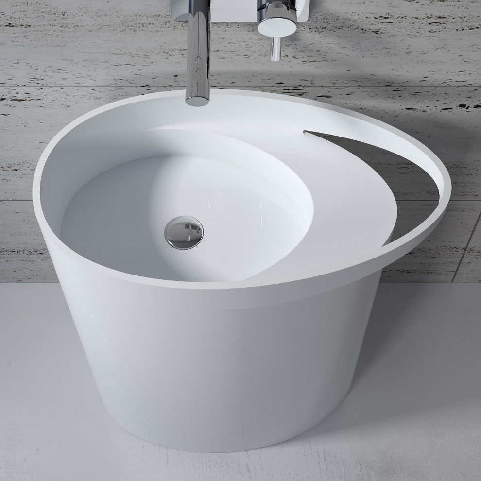 26" Polystone Free-Standing Bathroom Sink, Matte White, No Faucet