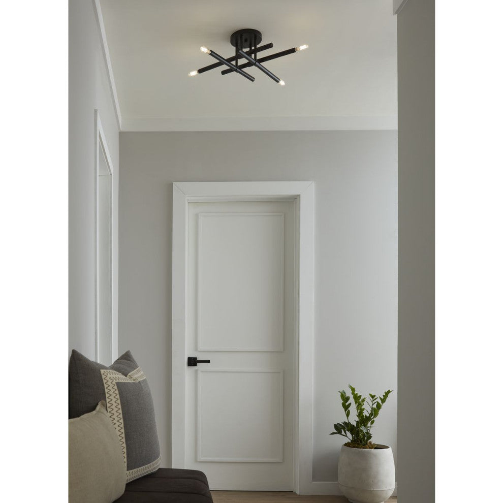 Arya Collection Four-Light Brushed Gold Luxe 20" Semi-Flush Mount Light, Matte Black