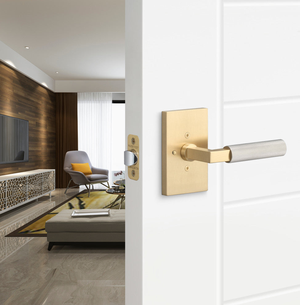 Levanto Privacy Rosette, Satin Brass, Knurled Grip in Nickel