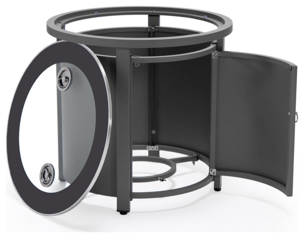 LeisureMod Walbrooke Grey Patio Sofa Set With Round Fire Pit Table, Charcoal