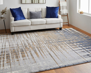 Takara Modern Abstract, Blue/Orange/Gray, 3'10"x6' Accent Rug