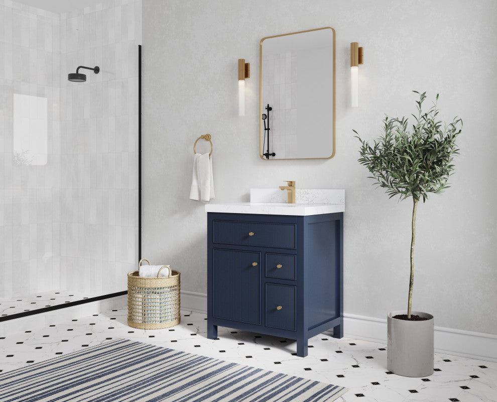 Sonoma 30 Single Sink Reeded Bath Vanity in Hale Navy Blue 2" Calacatta Laza