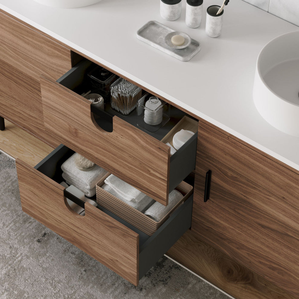 Newton Bath Vanity, Walnut, 60", Double Sink, Freestanding