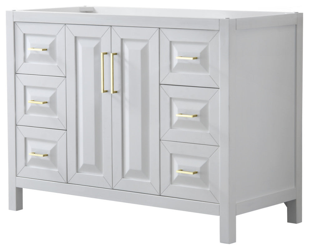 48" Single Bath Vanity, White, No Countertop, No Sink, Gold Trim