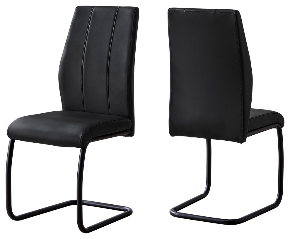Dining Chair, Set Of 2, Side, Upholstered, Pu Leather Look, Metal, Black