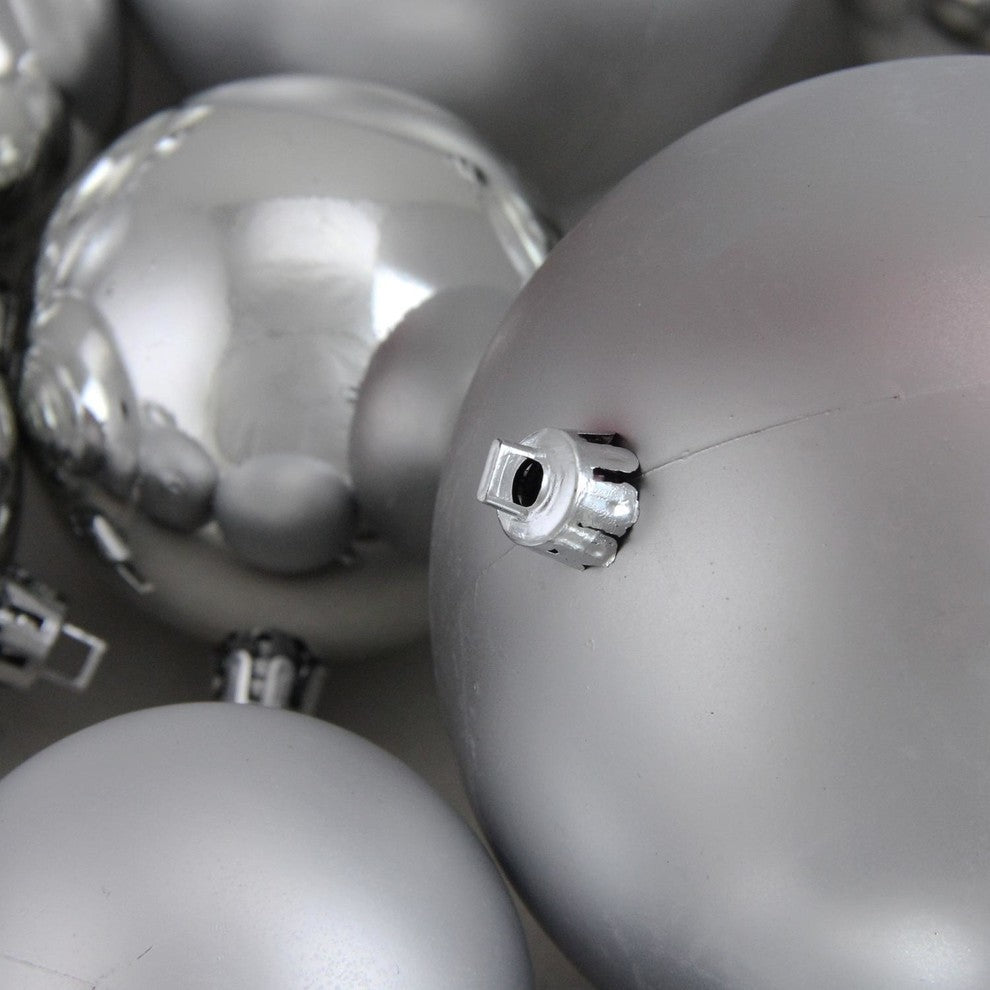 50-Piece Shiny and Matte Shatterproof Ornaments Set, 2.4"-3"-4", Silver Splendor