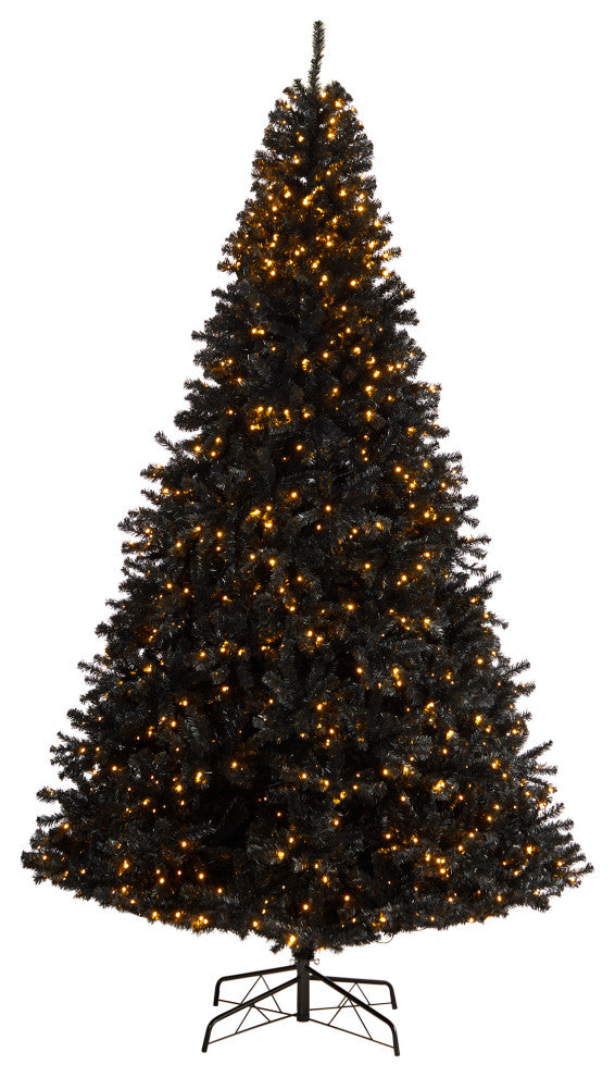 10' Black Artificial Christmas Tree With 950 Clear LED Lights and 3056 Tips