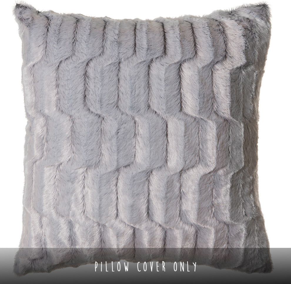 Faux Fur Throw Pillow 18"X18" (Cover Only), Modern Grey Plush Rabbit