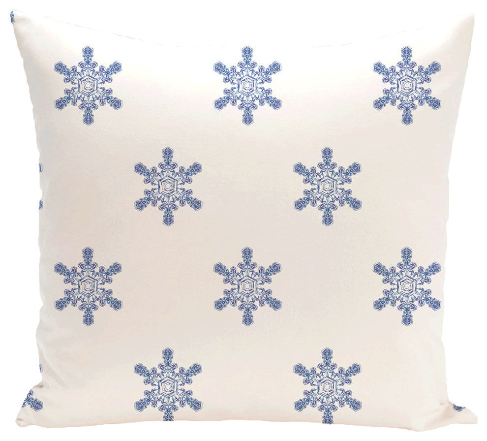 Flurries, Decorative Holiday Print Pillow, White, 18"x18"
