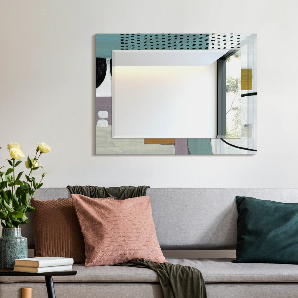 "Introductions" Beveled Mirror on Printed Abstarct Tempered Art Glass, 40x30"
