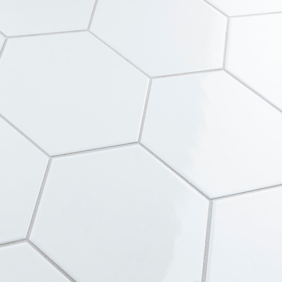 Hextile Ceramic Floor and Wall Tile, Glossy Blanco, 25
