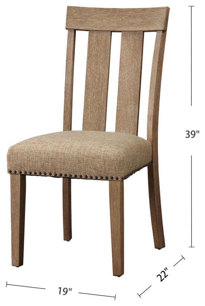 Set of 2 Upholstered Side Chair, Maple Finish