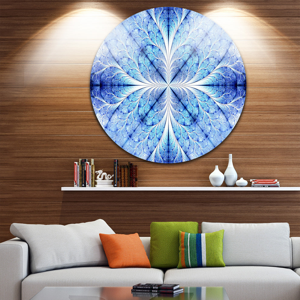 Symmetrical Light Blue Pattern, Digital Floral Disc Metal Wall Art, 36"