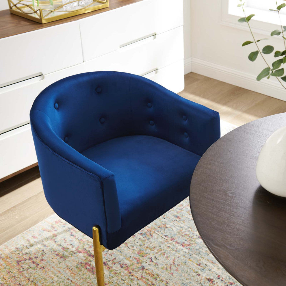 Tufted Accent Chair, Set of 2, Velvet, Metal, Blue Navy, Modern, Lounge