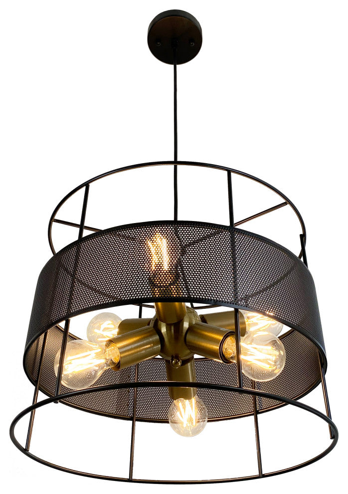 Nicte 6 Light Brass and Black Cage Chandelier