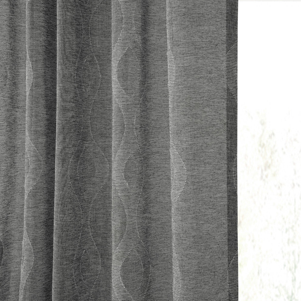 Vega Patterned Linen Sheer Curtain, Vega Charcoal, 50"x108"