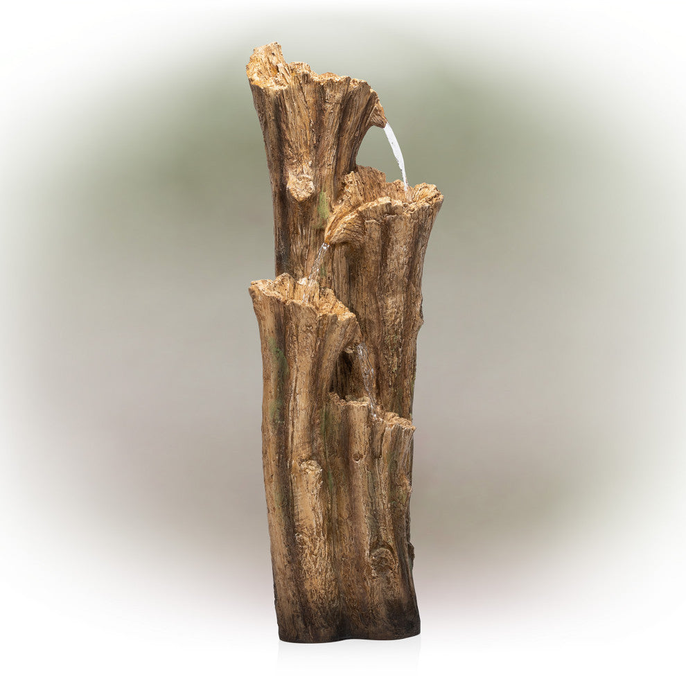 3-Tier Cascading Tree Bark Fountain with LED Lights
