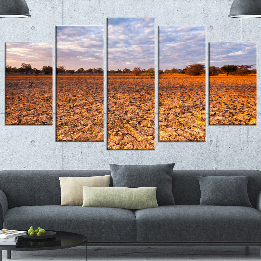 Amazing View of African Landscape, Landscape Canvas Art Print, 60"x32", 5 Panels