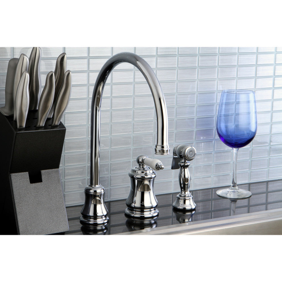 Kingston Single-Handle Widespread Kitchen Faucet w/Sprayer, Polished Chrome