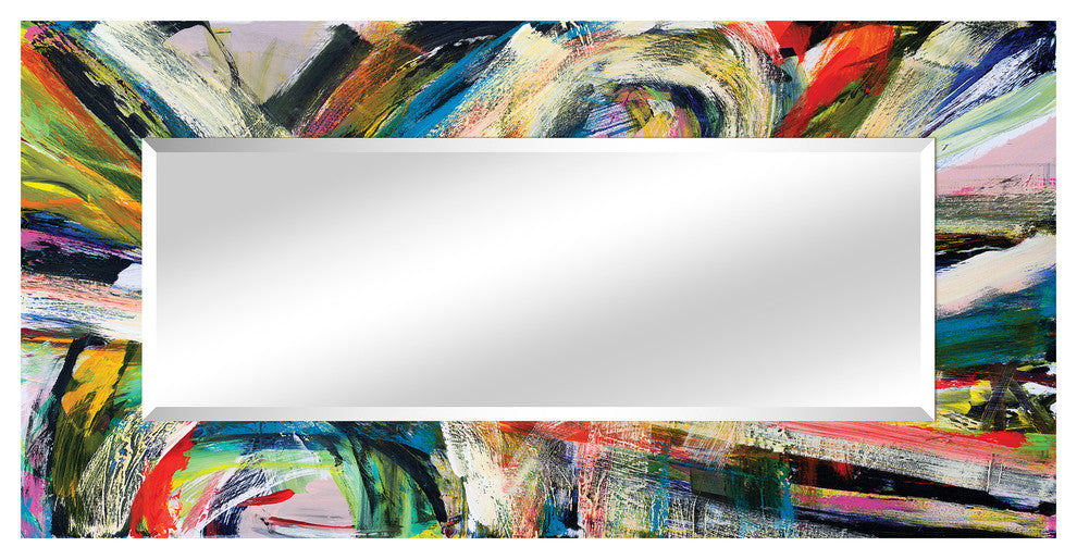 "Rock Star I" Rectangular Beveled Mirror on Printed Abstract Tempered Art Glass