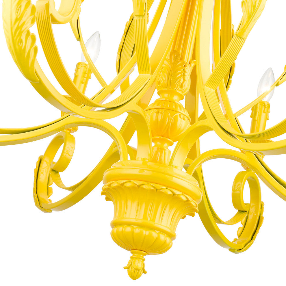 6 Light Shiny Yellow Large Chandelier