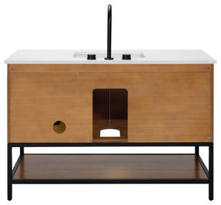 Diamond 48" Bath Vanity, Walnut/Matte Black, 48", White Quartz Top