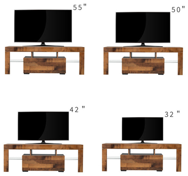 Walnut TV Stand with LED RGB Lights Flat Screen Particle Board TV Cabinet