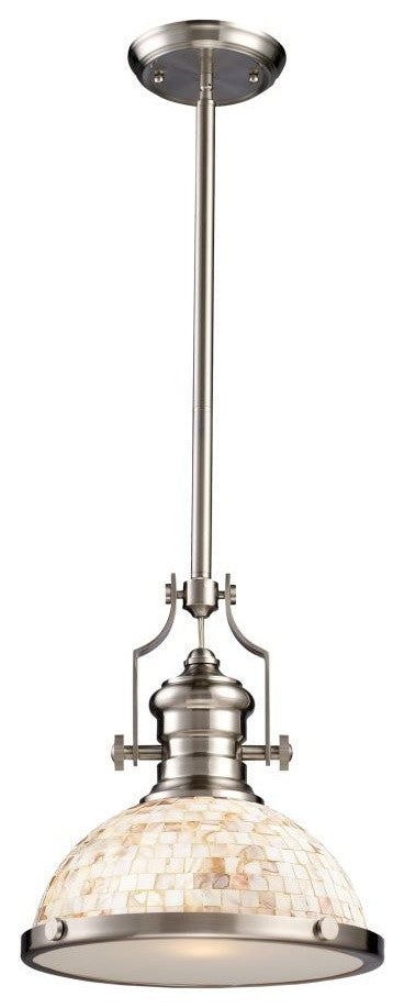 Chadwick 1-Light Pendant Satin Nickel and Cappa Shell
