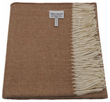 100% Baby Alpaca NY Herringbone Throw / Afghan Blanket, Beige