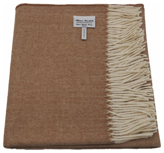 100% Baby Alpaca NY Herringbone Throw / Afghan Blanket, Beige
