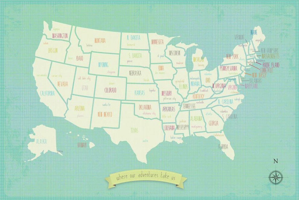 My Travel's Personalized USA Map 24x18 Wall Art Poster