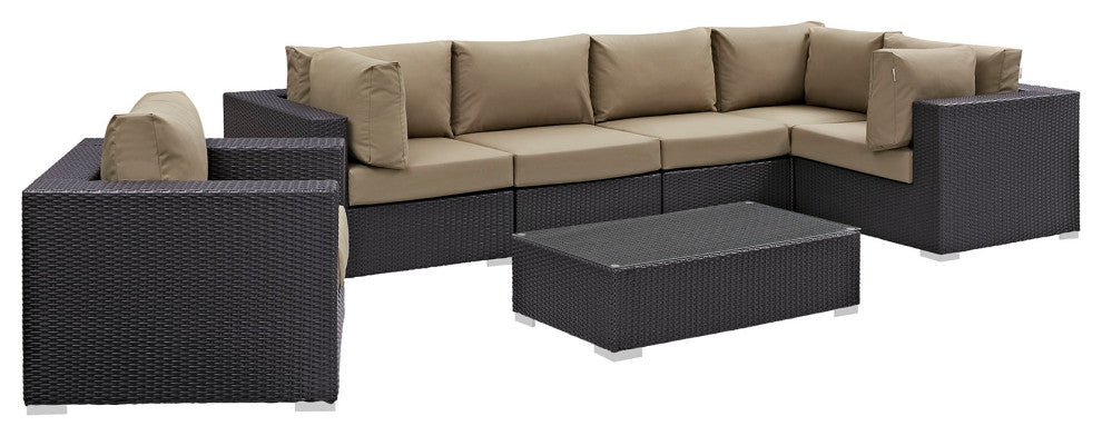 Modway Convene 7 Piece Outdoor Patio Sectional Set, Espresso Mocha