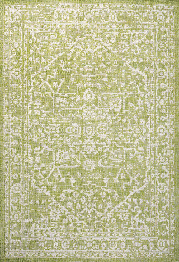 Malta Boho Medallion Textured Weave Indoor/Outdoor, Green/Cream, 3x5