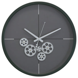 Modern Minimalist 18"D Dark Green Clock With Open Moving Gears