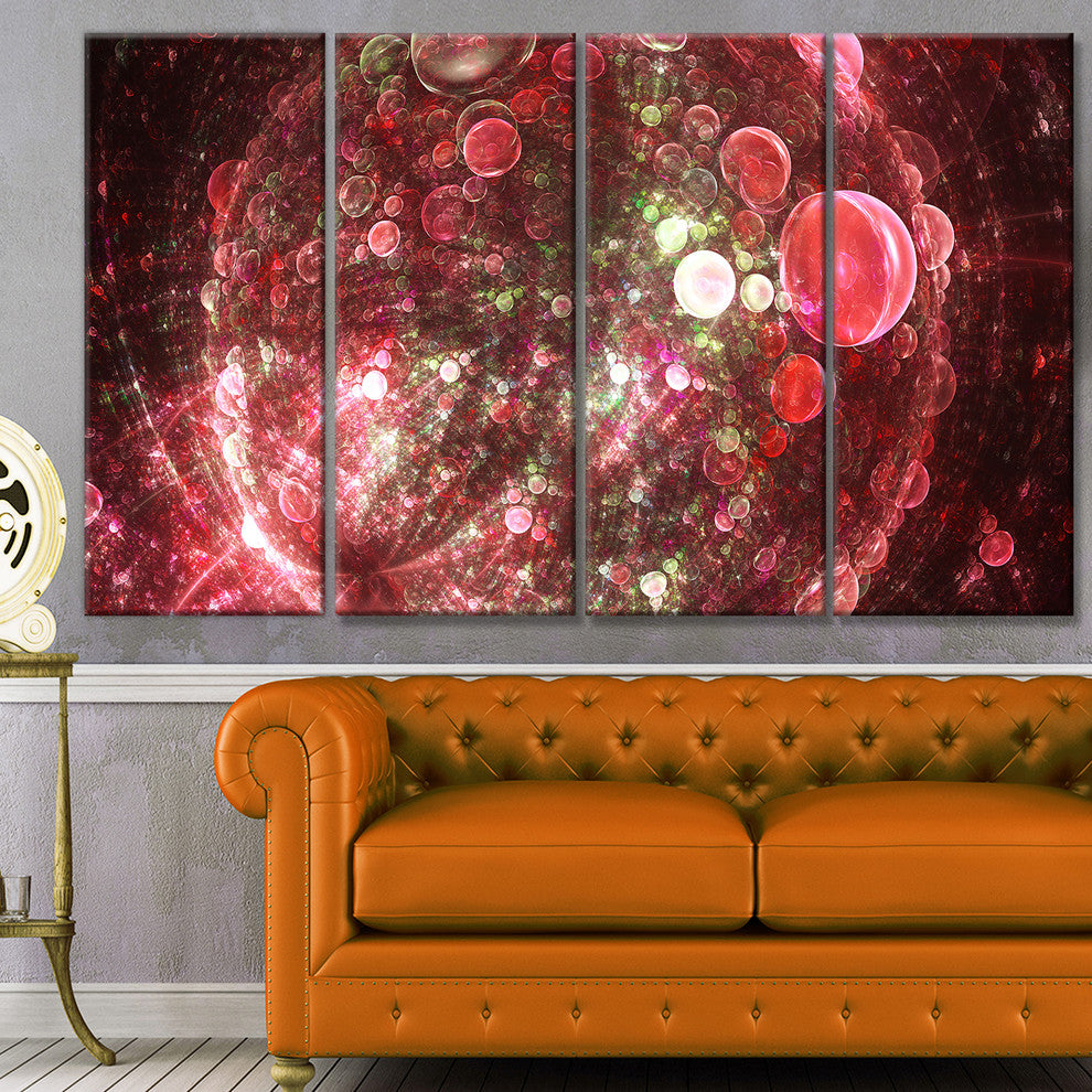 Red Spherical Planet Bubbles, Abstract Canvas Art Print, 48"x28", 4 Panels