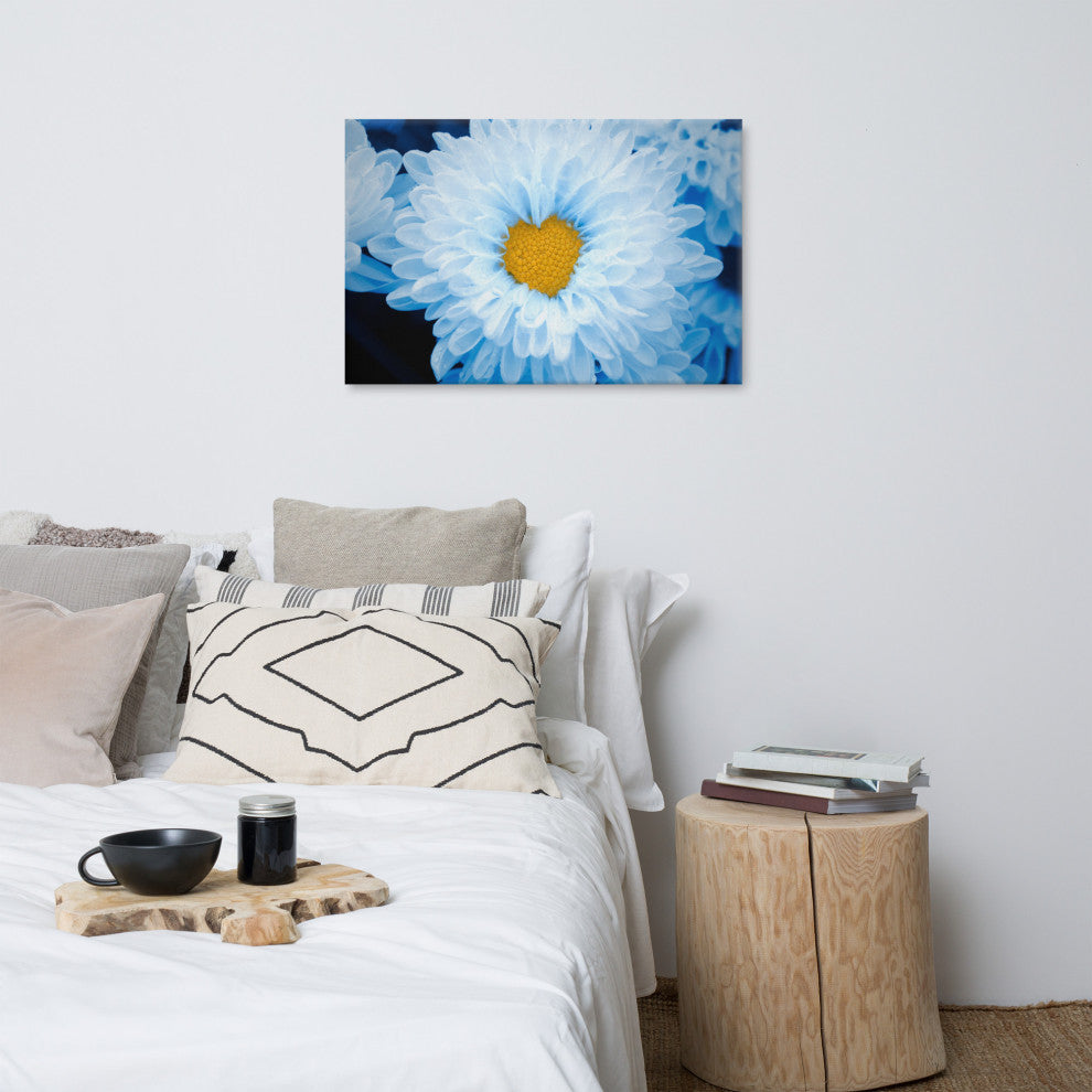 Blue Tinted Chrysanthemums Nature Photo Botanical Floral Canvas Wall Art Print, 24" X 36"