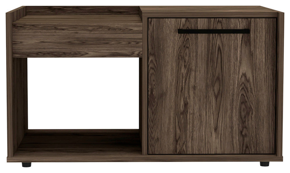 Velvet Coffee Table with Single-Door Cabinet, Dark Walnut
