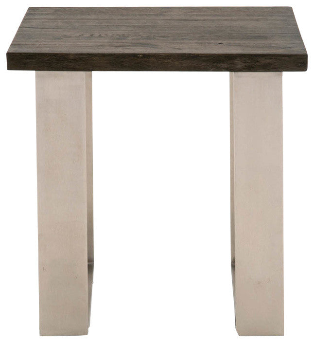 Square Shaped Oak Wood End Table Charcoal Oak Brown