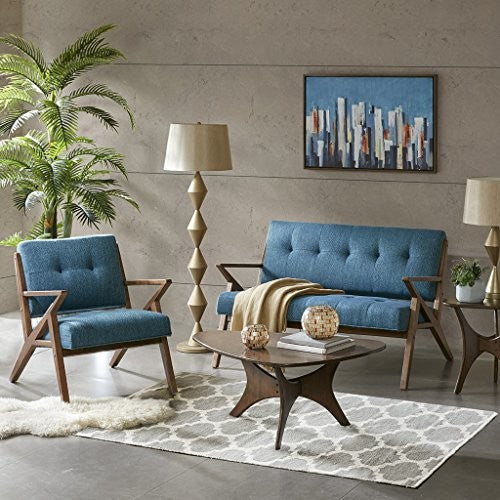 INK+IVY Modern Mid-Century Wood Lounge Chair, Blue, Loveseat
