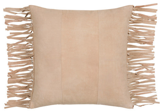 Surya Suede Fringe Tan Pillow Shell With Polyester Insert 20"H X 20"W