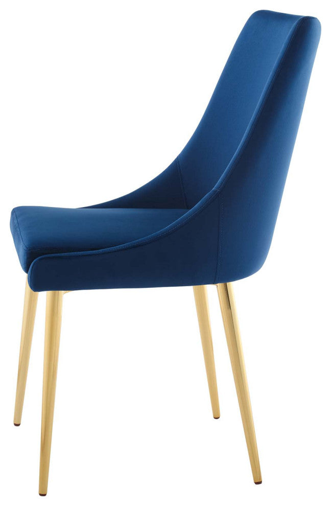 Modern Dining Room Side Dining Chair, Velvet Fabric Metal Steel, Navy Blue
