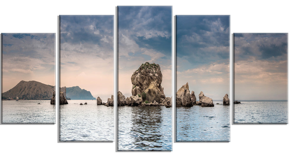 "Crimean Peninsula Seashore Panorama" Seascape Wall Art, 5 Panels, 60"x32"