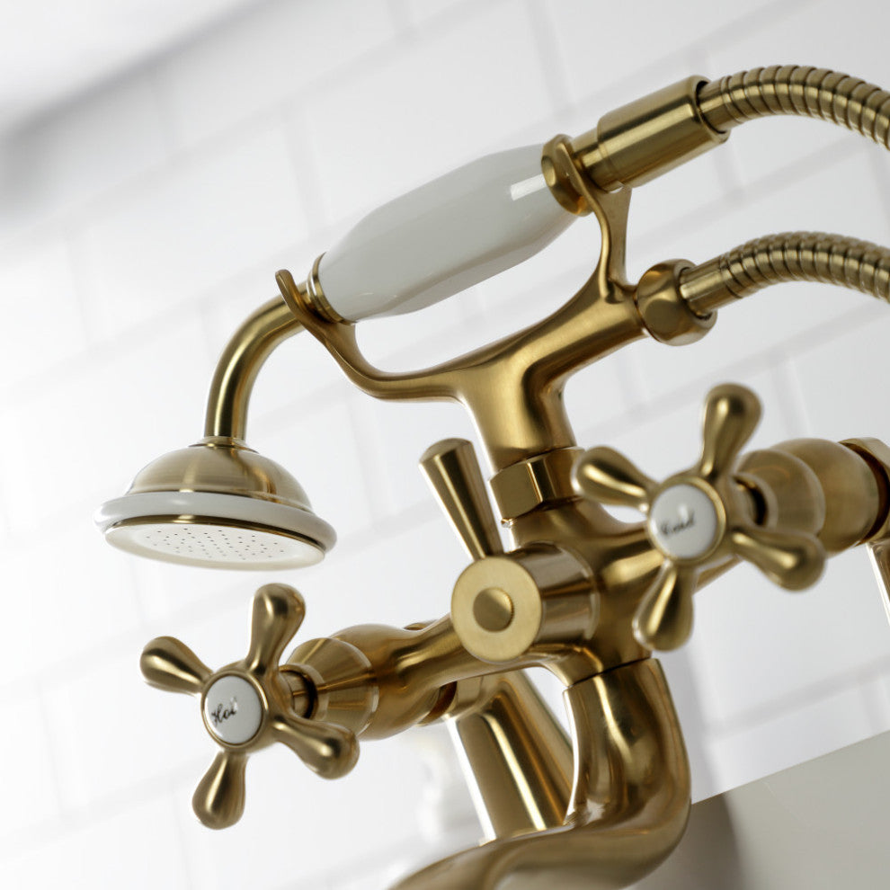 KS227SB Deck Mount Clawfoot Tub Faucet With Hand Shower, Brushed Brass