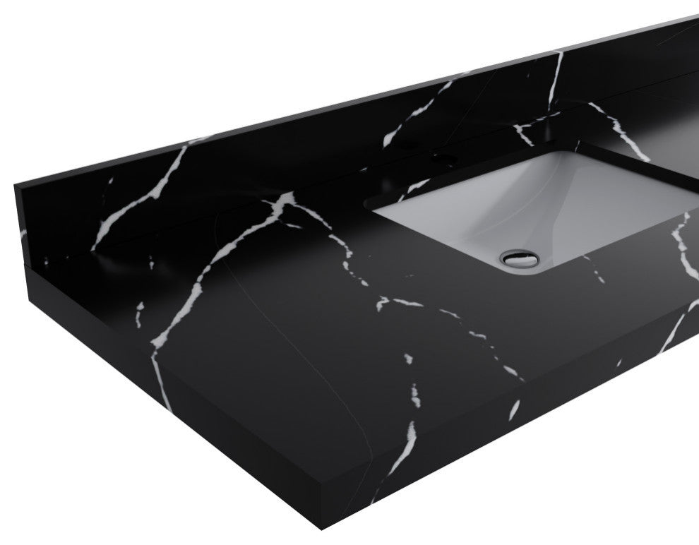 Aberdeen 84 Double Sink Bath Vanity in White 2" Calacatta Black