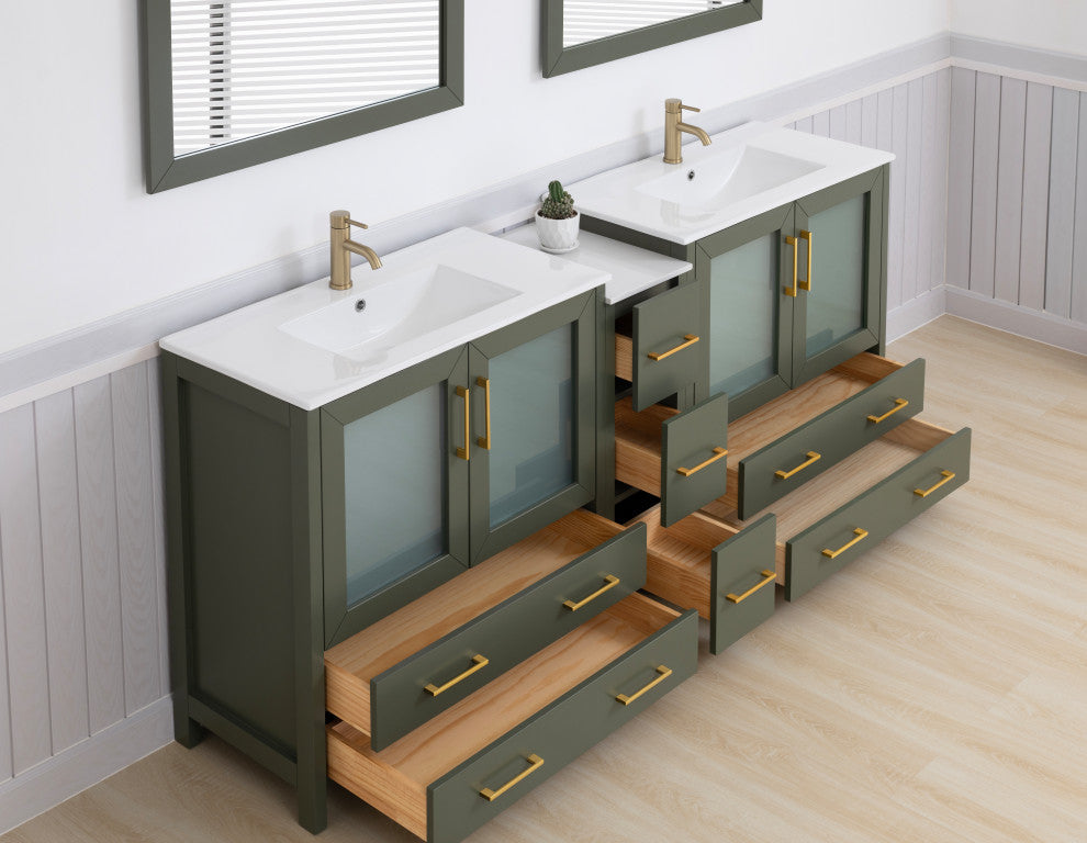 Vanity Art Vanity Set With Ceramic Top, 84", Vintage Green